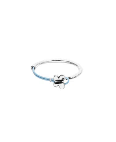 Unode50 Sterling Silver Leather Threat And Butterfly Semi-rigid Bracelet In Metallic