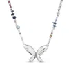 Unode50 Sterling Silver Metal Alloy Necklace, Multicolored Handmade Crystals And Medium Butterfly In Brown