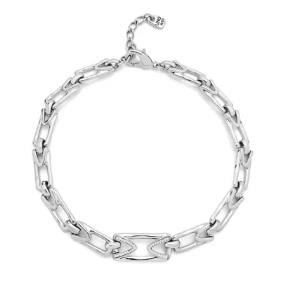 Unode50 Sterling Silver Metal Alloy Necklace With Central Rectangular Link With Topaz And Medium Size Links In Metallic