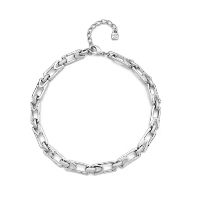 Unode50 Sterling Silver Metal Alloy Necklace With Medium Sized Rectangular Links In Gray