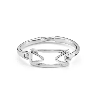 Unode50 Sterling Silver Metal Alloy Rigid Bracelet With Openable Rectangular Central Link In Metallic