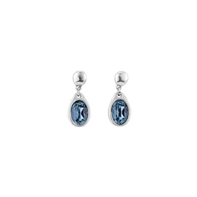 Unode50 Sterling Silver Metal Clad Drop Shaped Earrings In Blue