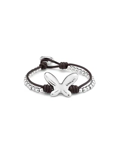 Unode50 Sterling Silver Metal Double Leather Bracelet
