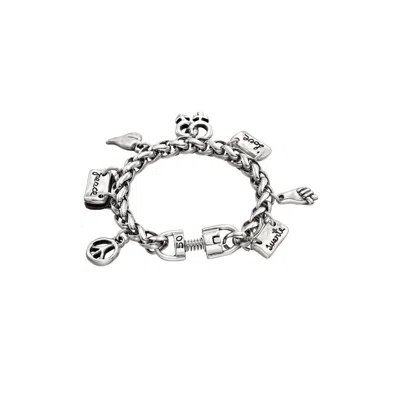 Unode50 Sterling Silver Multiple Charm Thick Chain Metal Clad Bracelet