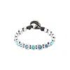 Unode50 Sterling Silver Murano Crystal Leather Bracelet In Blue