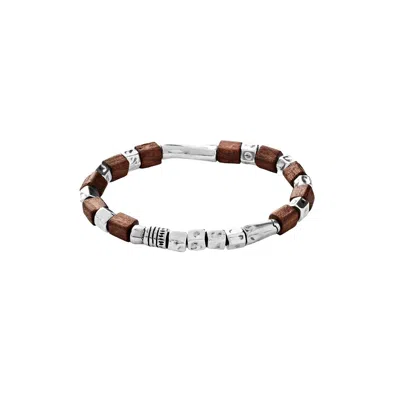 Unode50 Sterling Silver Olive Wood Beads Bracelet