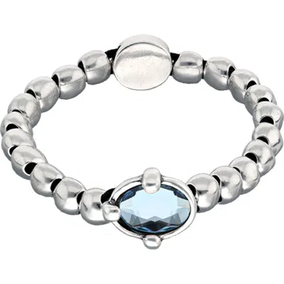 Unode50 Sterling Silver Plated Ball Elastic Bracelet With Blue Faceted Crystal In Metallic