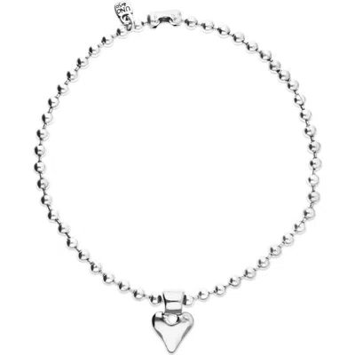 Unode50 Sterling Silver Plated Ball Necklace With Heart Detail In Metallic