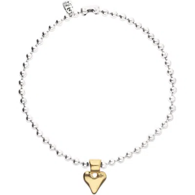 Unode50 Sterling Silver Plated Ball Necklace With Heart Detail In 18k Gold In Metallic