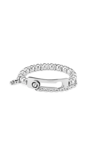 Unode50 Sterling Silver-plated Beaded Bracelet With A Central Link