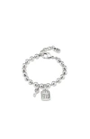 Unode50 Sterling Silver-plated Beaded Bracelet With A Padlock And Key Charms In Silver