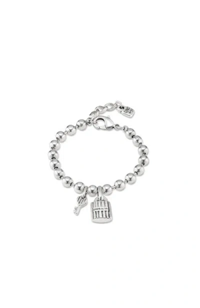 Unode50 Sterling Silver-plated Beaded Bracelet With A Padlock And Key Charms
