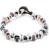 Unode50 Sterling Silver-plated Beaded Bracelet With Leather In Silver