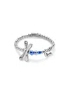 Unode50 Elastic Sterling Silver Plated Dragonfly With Blue Crystals Bracelet In Silver