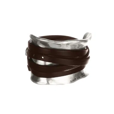Unode50 Sterling Silver Plated Brown Leather Strap Bracelet