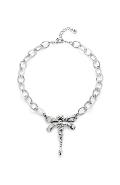 Unode50 Sterling Silver Plated Chain Necklace With Central Dragonfly