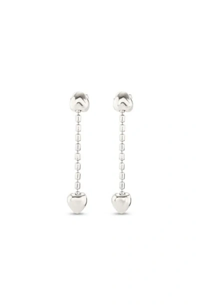 Unode50 Sterling Silver-plated Earrings With Dangling Chain And Small Hearts