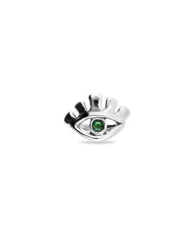Unode50 Sterling Silver Plated Eye-shaped Ring With Green Faceted Crystal In Metallic