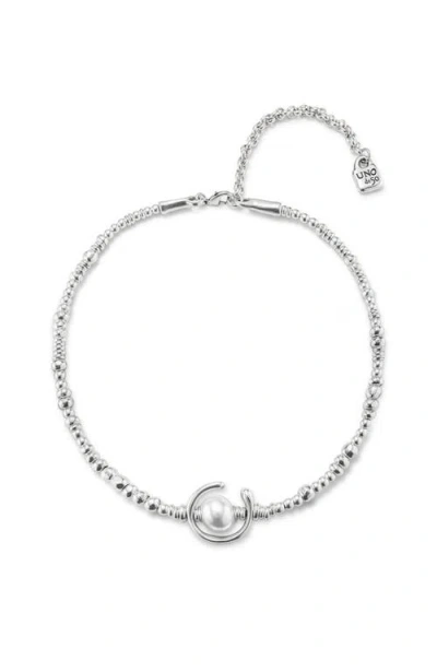 Unode50 Sterling Silver-plated Leather Necklace With Pearl