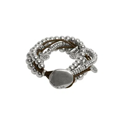 Unode50 Sterling Silver-plated Leather Rows Bracelet
