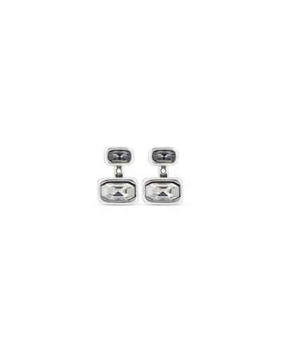 Unode50 Sterling Silver Plated Metal Alloy And White Crystal Earrings