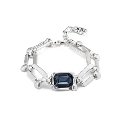 Unode50 Sterling Silver Plated Metal Alloy Bracelet. Nail-shaped Links And Central Crystal