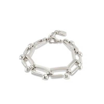 Unode50 Sterling Silver-plated Metal Alloy Bracelet With Rectangular Nail Shape Links In White