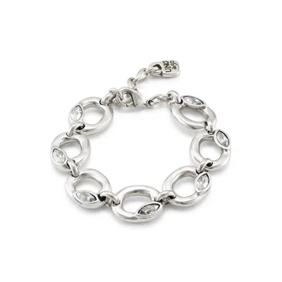 Unode50 Sterling Silver Plated Metal Alloy Median Link Bracelet With Faceted Crystals In Metallic