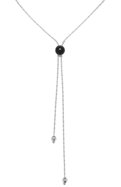 Unode50 Sterling Silver Plated Metal Alloy Pendant With Adjustable Chain And Black Murano In Metallic