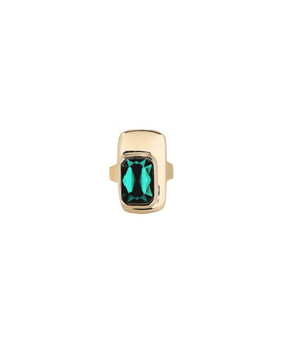 Unode50 Sterling Silver Plated Metal Alloy Ring With Green Faceted Crystal In Yellow