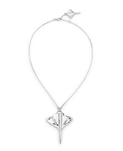 Unode50 Sterling Silver Plated Metal Alloy Short Chain Pendant With Stingray In Burgundy
