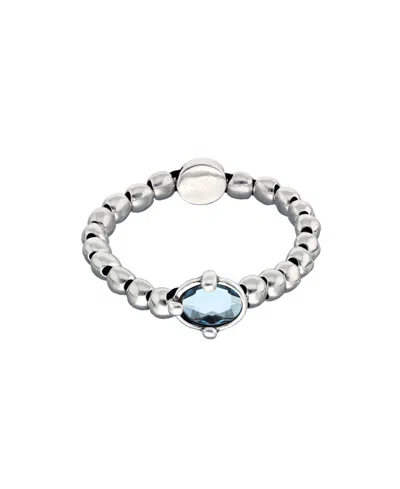Unode50 Sterling Silver Plated Metal Beaded Bracelet With A Blue Faceted Crystals And Elastic String