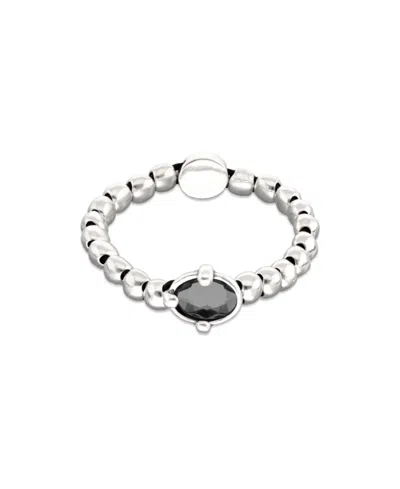 Unode50 Sterling Silver Plated Metal Beaded Bracelet With A Grey Faceted Crystals And Elastic String