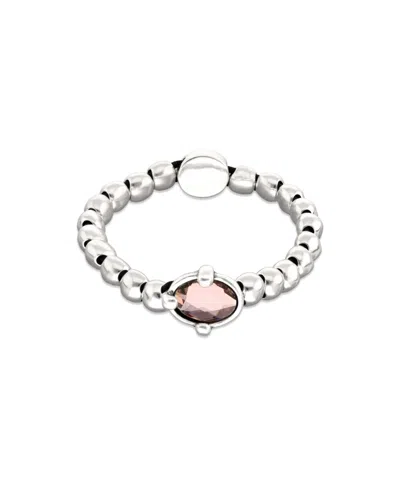 Unode50 Sterling Silver Plated Metal Beaded Bracelet With A Pink Faceted Crystals And Elastic String