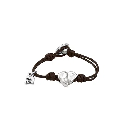 Unode50 Sterling Silver-plated Metal Leather Strap Bracelet