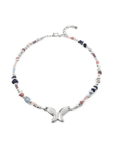 Unode50 Sterling Silver-plated Necklace With Multicolor Handmade Crystals