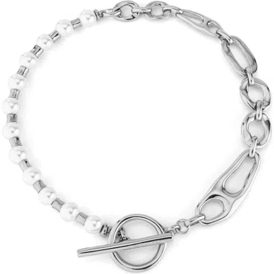 Unode50 Sterling Silver Plated Necklace With Pearls In Metallic