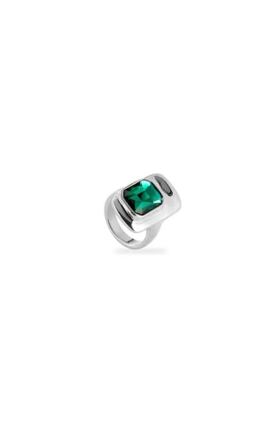 Unode50 Sterling Silver Plated Ring With Green Crystal