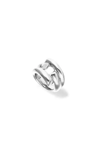 Unode50 Sterling Silver Plated Ring With Open Tubes In Metallic