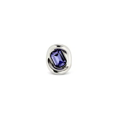 Unode50 Sterling Silver Plated Ring With Purple Faceted Glass In Metallic