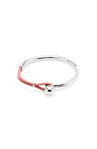 Unode50 Sterling Silver Plated Semi-rigid Bracelet With Pink Leather In Metallic
