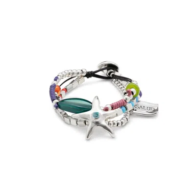 Unode50 Sterling Silver Resin Stones Metal Bracelet In Multicolor