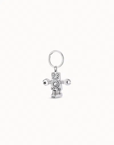 Unode50 Sterling Silver-plated Engraved Robot And Logo Key-ring