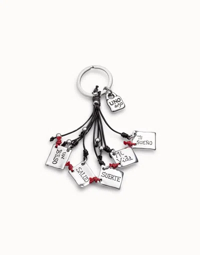 Unode50 Sterling Silver-plated Message Key-ring With Leather Details
