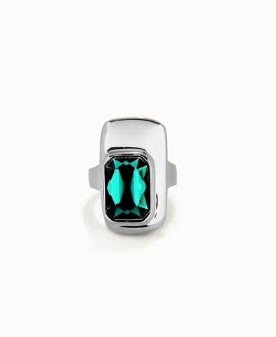 Unode50 Sterling Silver-plated Metal Alloy Ring With Green Faceted Crystal