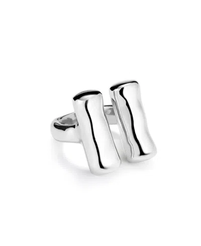 Unode50 Sterling Silver-plated Metal Alloy Ring With Two Vertical Tubes At Each End