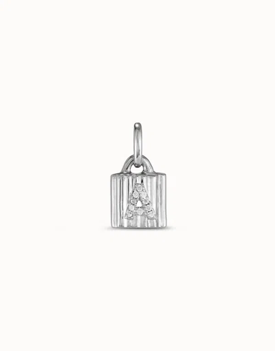 Unode50 Sterling Silver-plated Padlock Charm With Topaz Letter A In Metallic