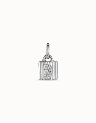 Unode50 Sterling Silver-plated Padlock Charm With Topaz Letter B In White
