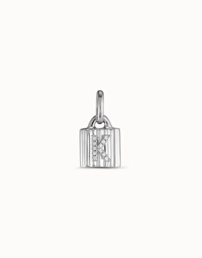 Unode50 Sterling Silver-plated Padlock Charm With Topaz Letter K In White