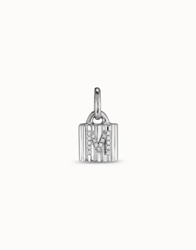 Unode50 Sterling Silver-plated Padlock Charm With Topaz Letter M In White